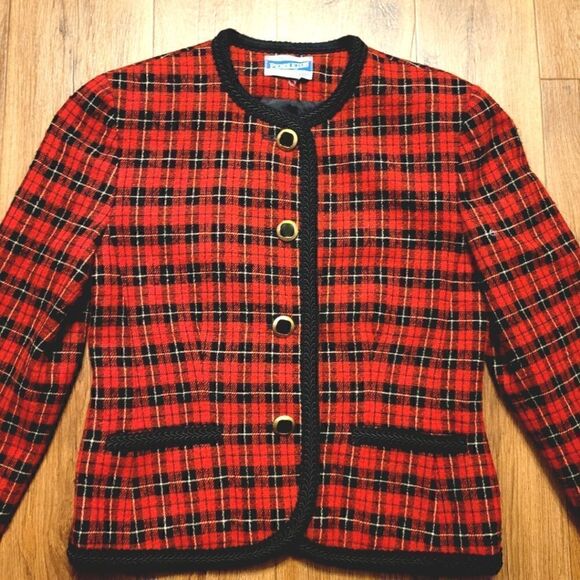 Vintage Pendleton Plaid Wool Jacket Blazer Red Black Size MP - Picture 3 of 9